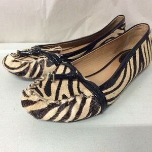 Kate Spade Zebra Print Pony Hair Flats 6.5M Black And Beige